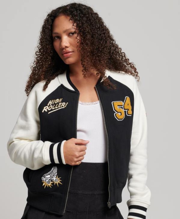 Superdry femmes blouson aviateur à inscription collégiale D64Z3609 vêtements noir