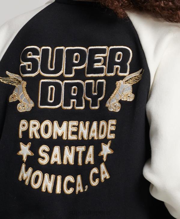 Superdry femmes blouson aviateur à inscription collégiale D64Z3609 vêtements noir