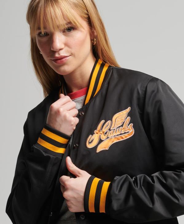 Superdry femmes blouson aviateur universitaire vintage D64Z5492 vêtements noir