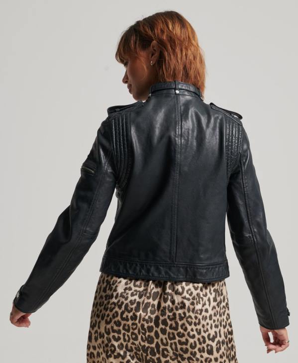 Superdry femmes blouson moto vintage en cuir D64Z2042 vêtements gris foncé