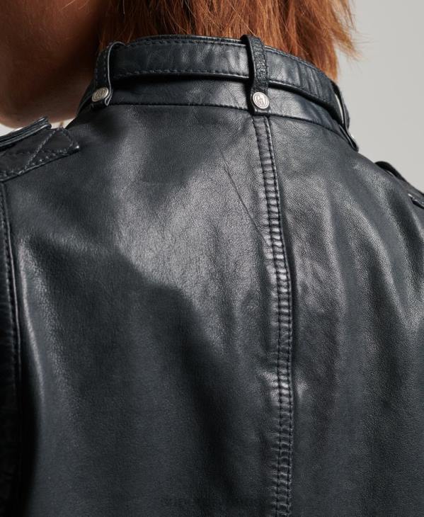 Superdry femmes blouson moto vintage en cuir D64Z2042 vêtements gris foncé