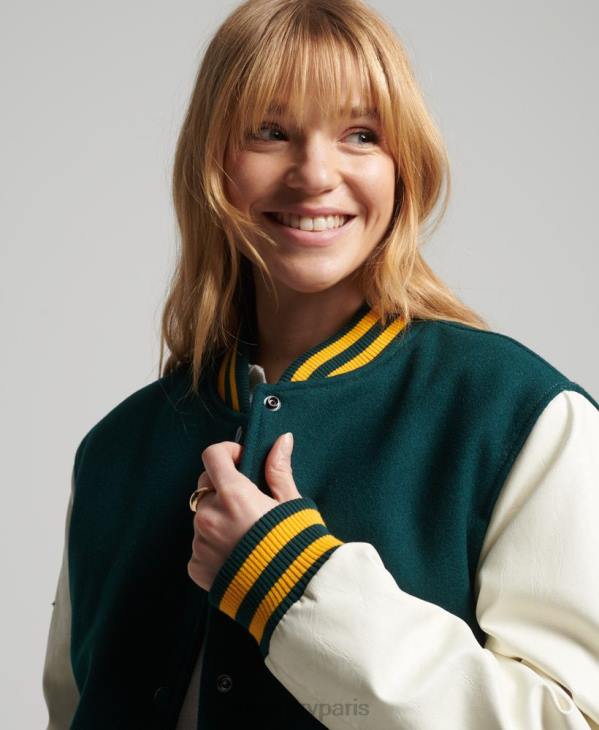 Superdry femmes blouson universitaire universitaire D64Z5636 vêtements vert