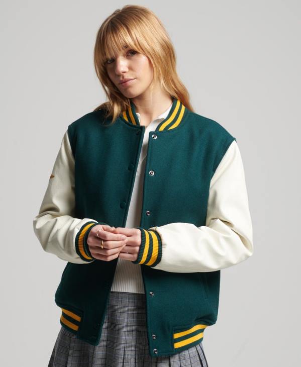 Superdry femmes blouson universitaire universitaire D64Z5636 vêtements vert