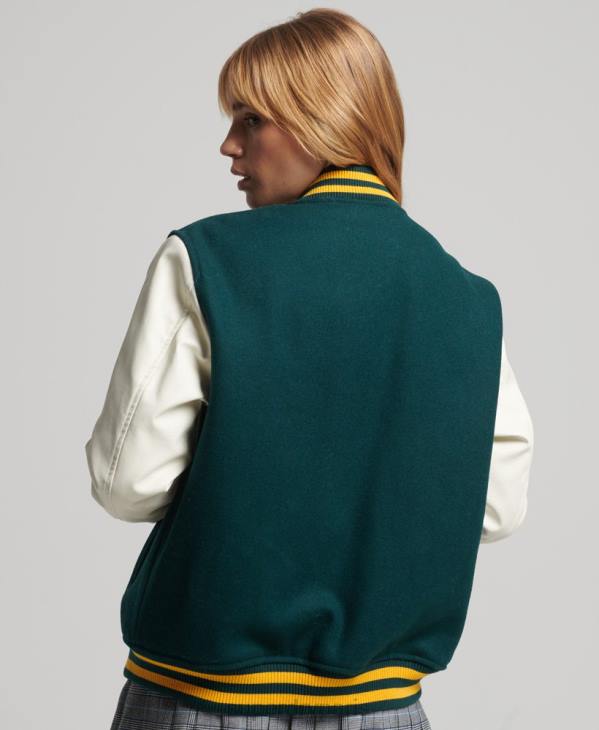 Superdry femmes blouson universitaire universitaire D64Z5636 vêtements vert