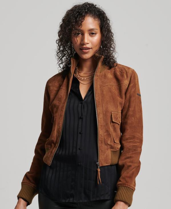 Superdry femmes bombardier en daim à col en tricot studios D64Z3535 vêtements bronzer