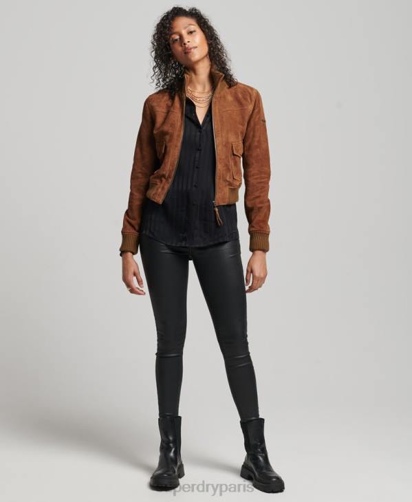 Superdry femmes bombardier en daim à col en tricot studios D64Z3535 vêtements bronzer