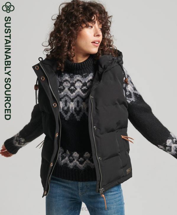 Superdry femmes doudoune à capuche everest D64Z3783 vêtements noir