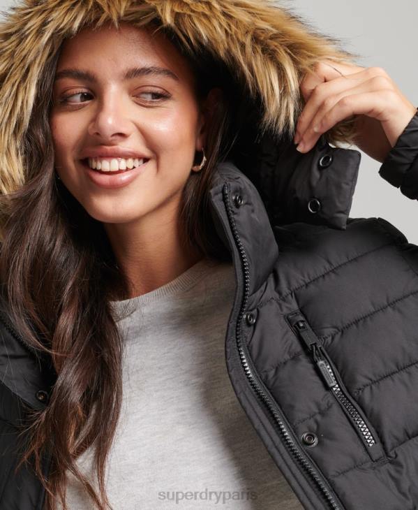 Superdry femmes doudoune courte à capuche en fausse fourrure D64Z3630 vêtements noir