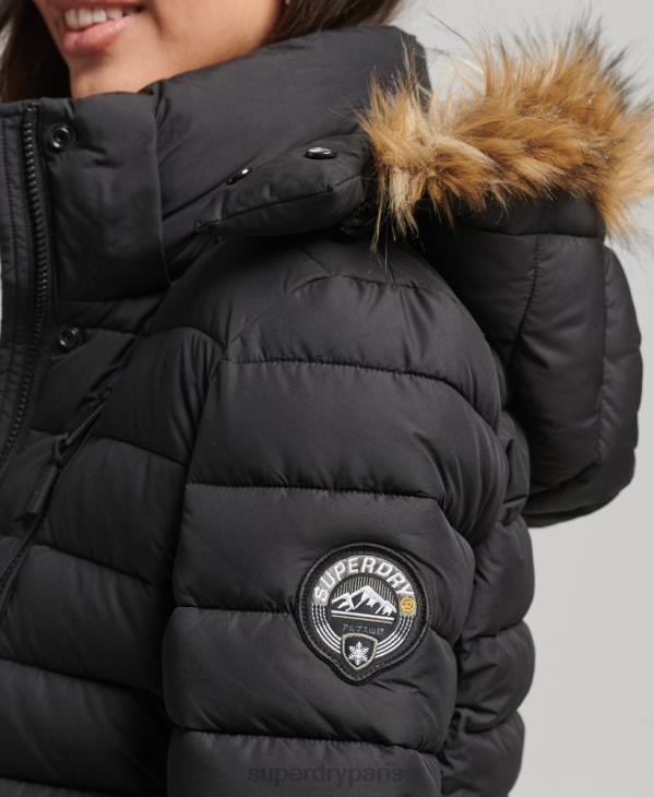 Superdry femmes doudoune courte à capuche en fausse fourrure D64Z3630 vêtements noir