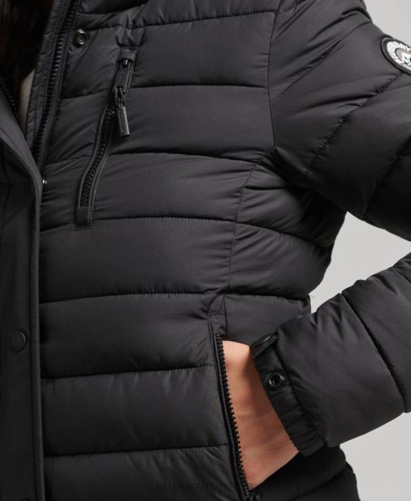 Superdry femmes doudoune courte à capuche en fausse fourrure D64Z3630 vêtements noir