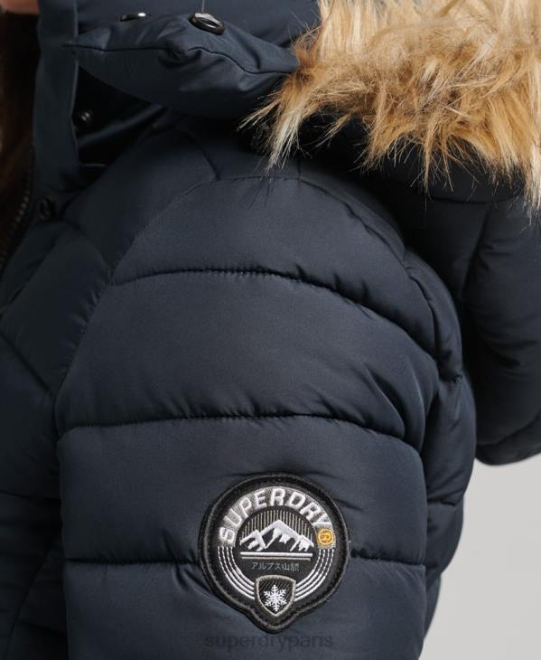 Superdry femmes doudoune courte à capuche en fausse fourrure D64Z3640 vêtements marine