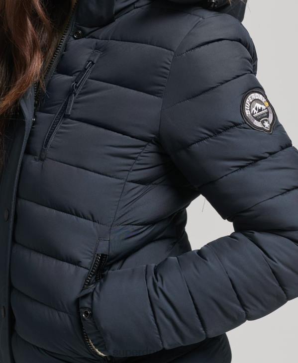 Superdry femmes doudoune courte à capuche en fausse fourrure D64Z3640 vêtements marine