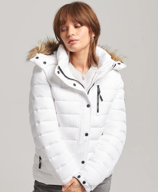 Superdry femmes doudoune courte à capuche en fausse fourrure D64Z3669 vêtements blanc