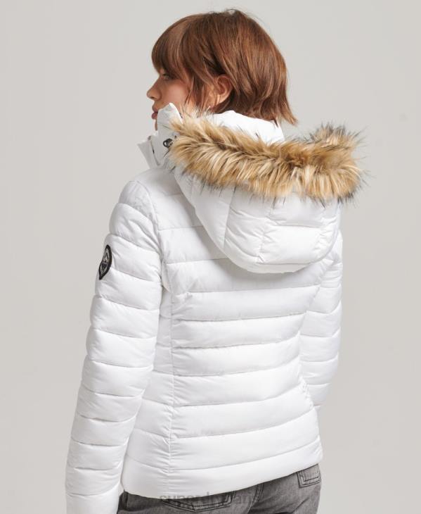 Superdry femmes doudoune courte à capuche en fausse fourrure D64Z3669 vêtements blanc