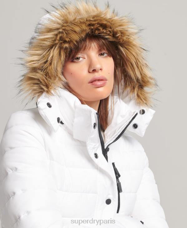 Superdry femmes doudoune courte à capuche en fausse fourrure D64Z3669 vêtements blanc