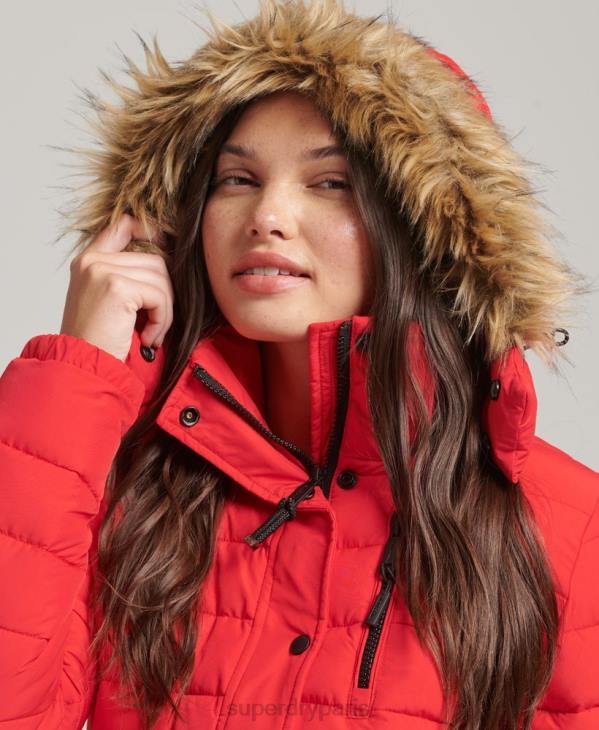 Superdry femmes doudoune courte à capuche en fausse fourrure D64Z5571 vêtements rouge