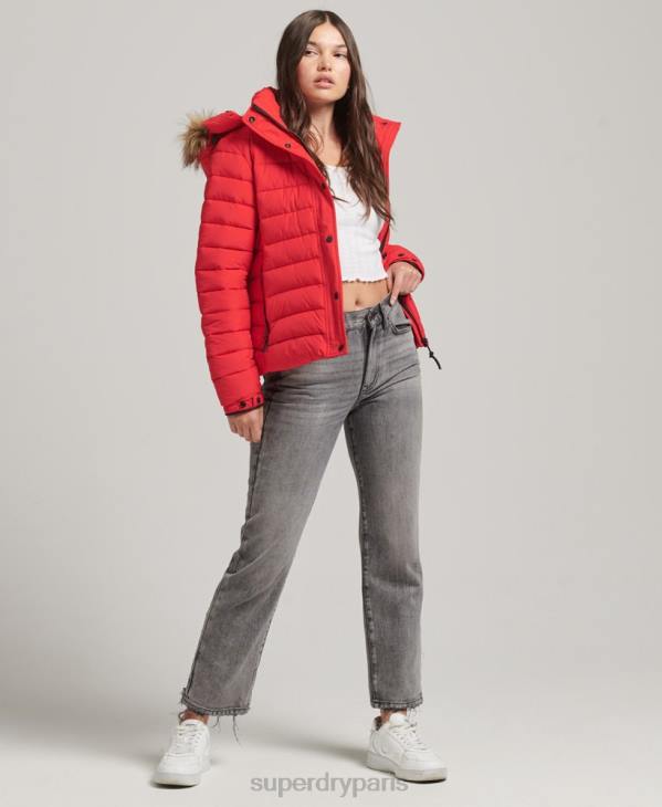 Superdry femmes doudoune courte à capuche en fausse fourrure D64Z5571 vêtements rouge