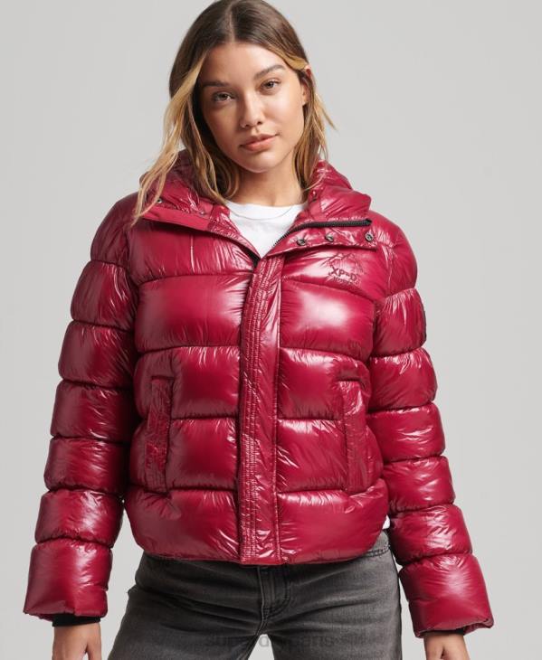 Superdry femmes doudoune de sport brillante à capuche D64Z3607 vêtements rose