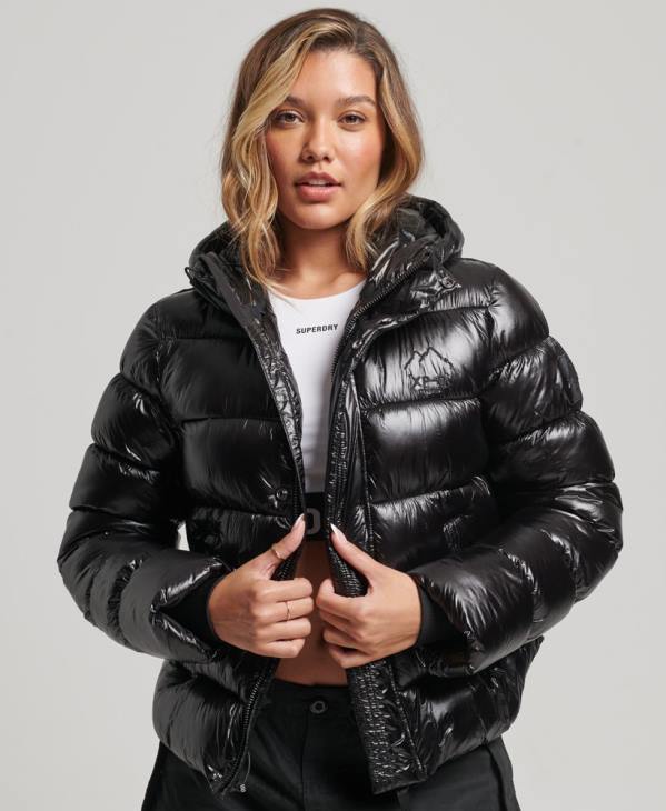 Superdry femmes doudoune de sport brillante à capuche D64Z3634 vêtements noir