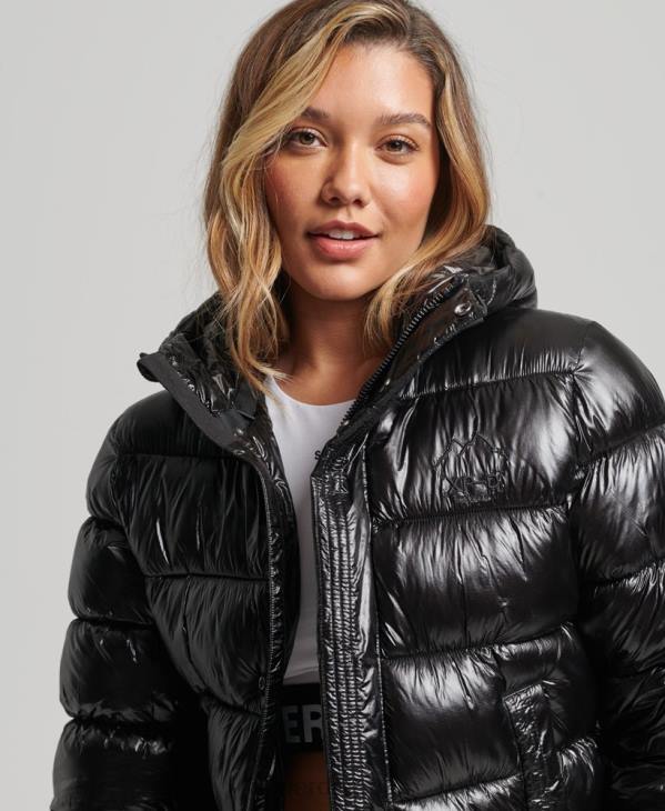 Superdry femmes doudoune de sport brillante à capuche D64Z3634 vêtements noir