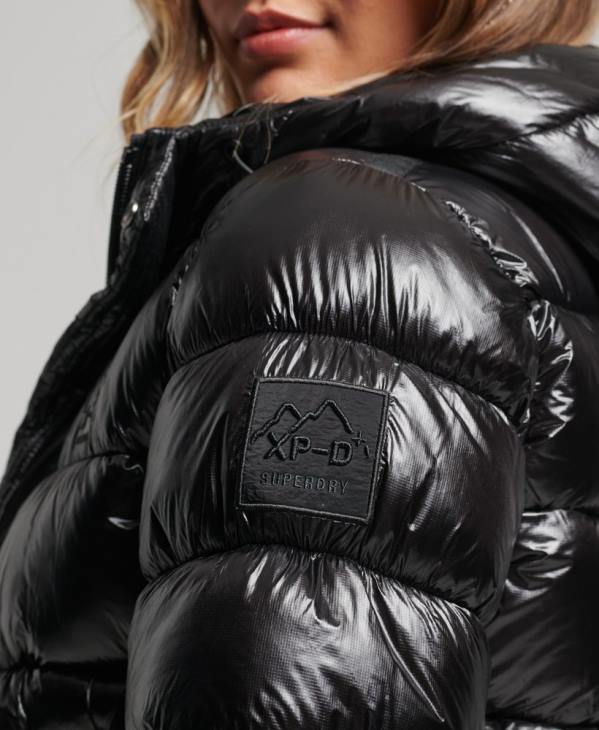 Superdry femmes doudoune de sport brillante à capuche D64Z3634 vêtements noir