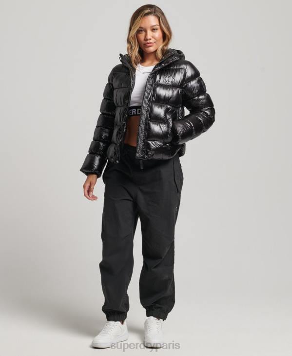 Superdry femmes doudoune de sport brillante à capuche D64Z3634 vêtements noir