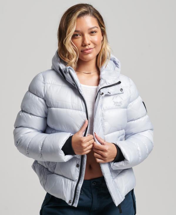 Superdry femmes doudoune de sport brillante à capuche D64Z3690 vêtements bleu clair