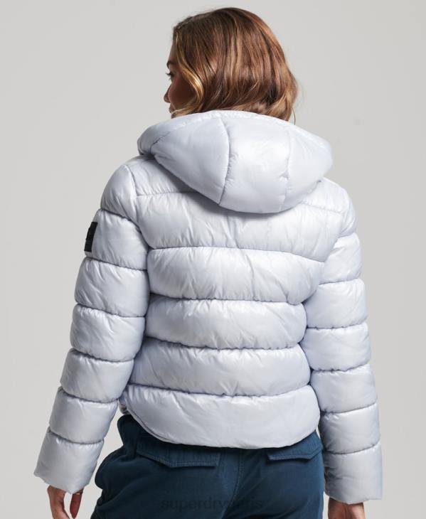 Superdry femmes doudoune de sport brillante à capuche D64Z3690 vêtements bleu clair