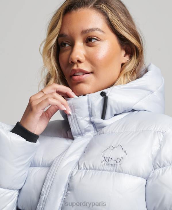 Superdry femmes doudoune de sport brillante à capuche D64Z3690 vêtements bleu clair