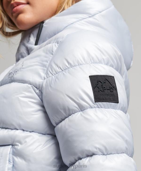 Superdry femmes doudoune de sport brillante à capuche D64Z3690 vêtements bleu clair