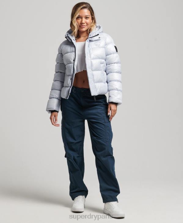 Superdry femmes doudoune de sport brillante à capuche D64Z3690 vêtements bleu clair