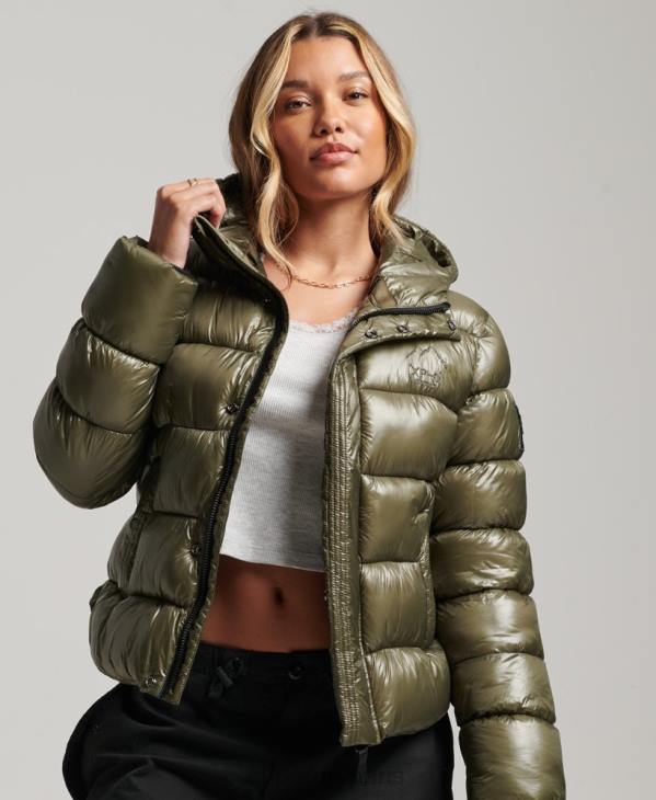 Superdry femmes doudoune de sport brillante à capuche D64Z3691 vêtements vert