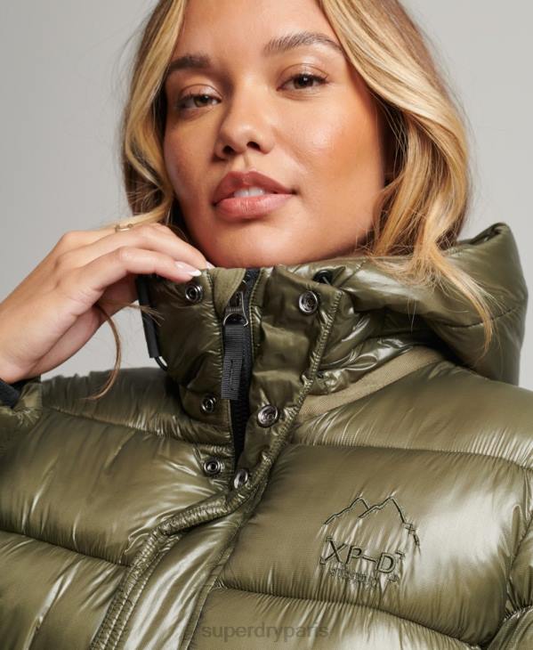 Superdry femmes doudoune de sport brillante à capuche D64Z3691 vêtements vert