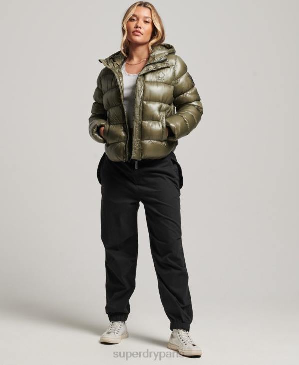 Superdry femmes doudoune de sport brillante à capuche D64Z3691 vêtements vert