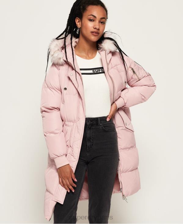 Superdry femmes doudoune longue de luxe D64Z3848 vêtements rose