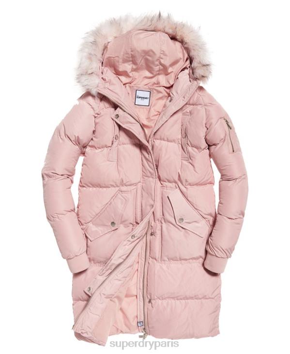 Superdry femmes doudoune longue de luxe D64Z3848 vêtements rose