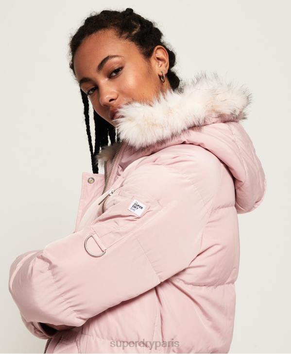 Superdry femmes doudoune longue de luxe D64Z3848 vêtements rose