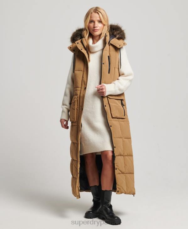Superdry femmes doudoune longue en fausse fourrure à capuche D64Z3572 vêtements brun