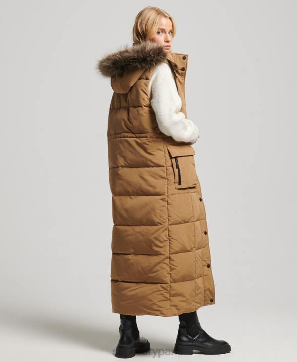 Superdry femmes doudoune longue en fausse fourrure à capuche D64Z3572 vêtements brun