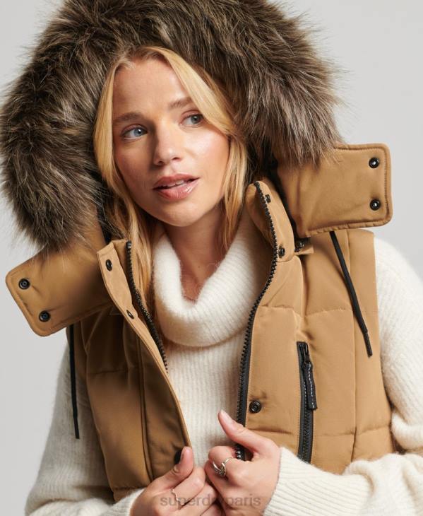 Superdry femmes doudoune longue en fausse fourrure à capuche D64Z3572 vêtements brun