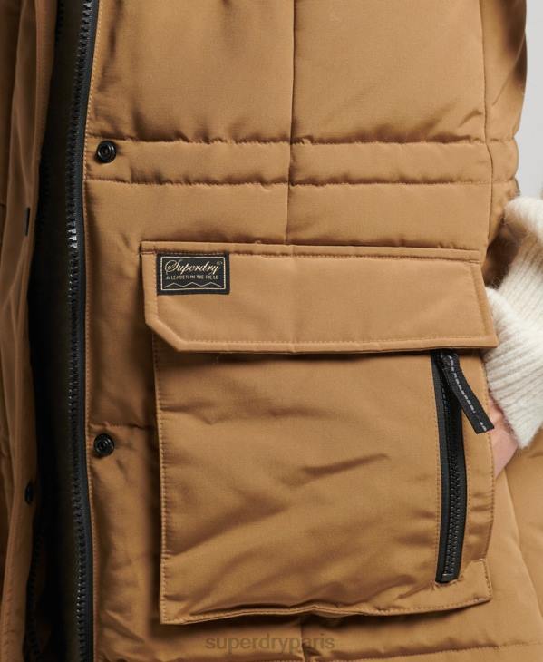 Superdry femmes doudoune longue en fausse fourrure à capuche D64Z3572 vêtements brun