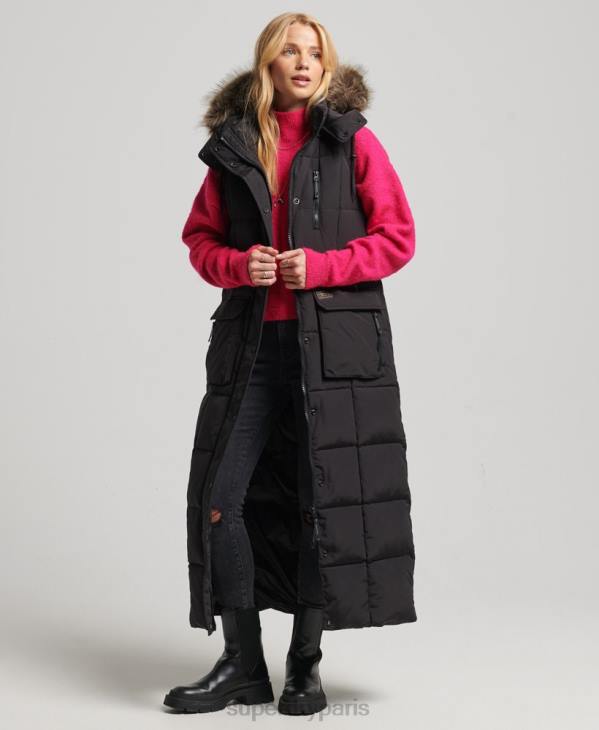 Superdry femmes doudoune longue en fausse fourrure à capuche D64Z3596 vêtements noir