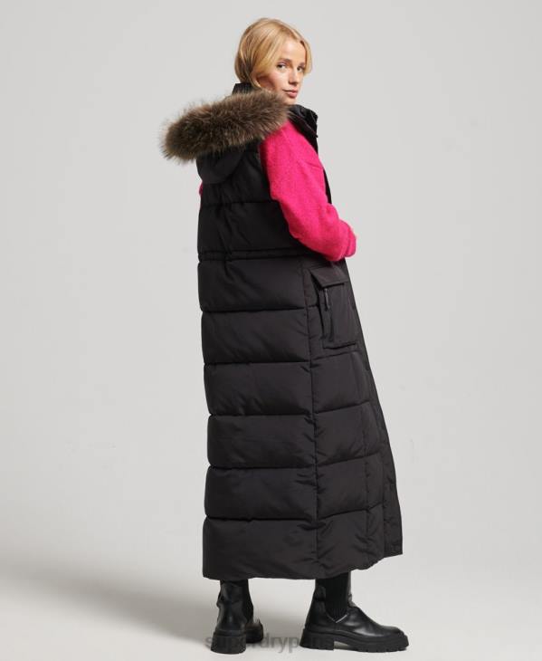 Superdry femmes doudoune longue en fausse fourrure à capuche D64Z3596 vêtements noir