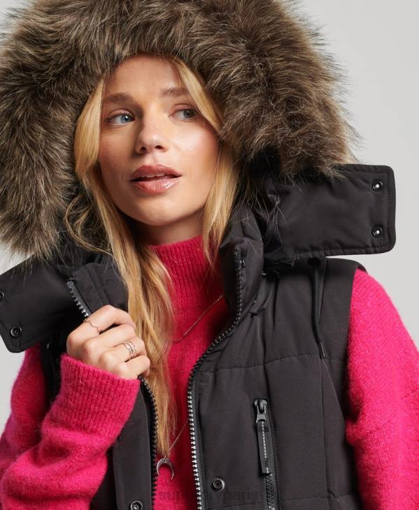 Superdry femmes doudoune longue en fausse fourrure à capuche D64Z3596 vêtements noir