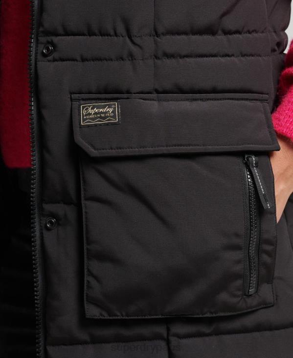 Superdry femmes doudoune longue en fausse fourrure à capuche D64Z3596 vêtements noir
