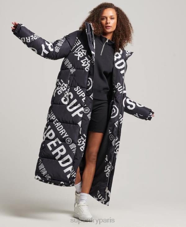 Superdry femmes doudoune longue à imprimé intégral D64Z5653 vêtements noir