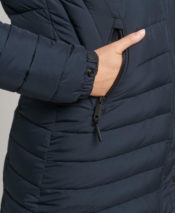 Superdry femmes doudoune mi-longue à capuche en fausse fourrure D64Z3605 vêtements marine