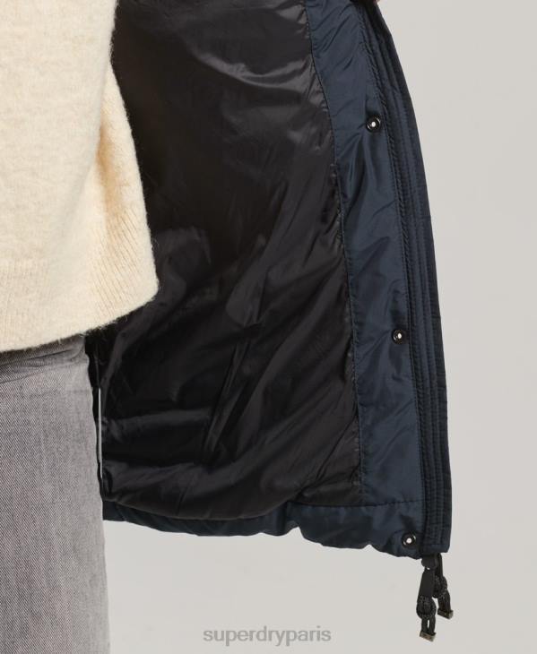 Superdry femmes doudoune mi-longue à capuche en fausse fourrure D64Z3605 vêtements marine