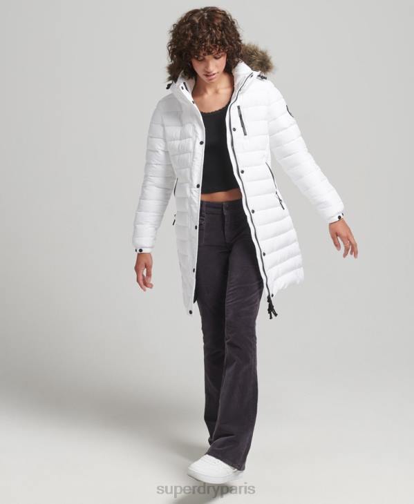 Superdry femmes doudoune mi-longue à capuche en fausse fourrure D64Z3606 vêtements blanc