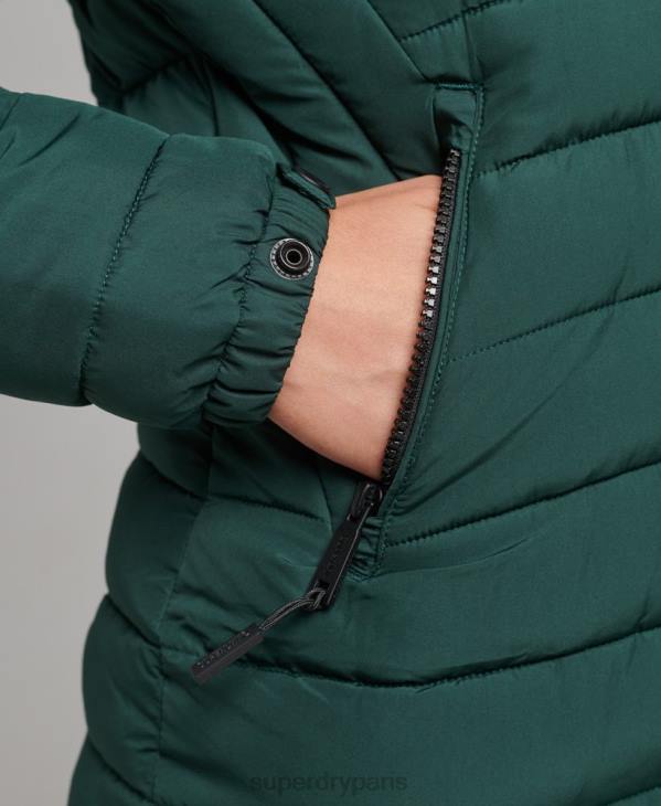 Superdry femmes doudoune mi-longue à capuche en fausse fourrure D64Z3636 vêtements vert